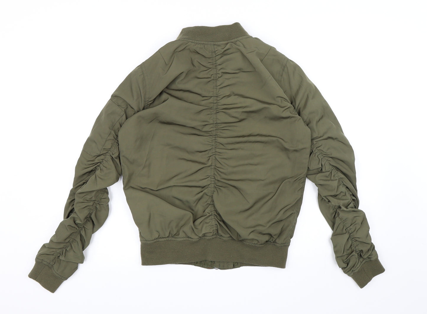 Missguided Womens Green   Bomber Jacket Jacket Size 6  - Ruched Sleeves