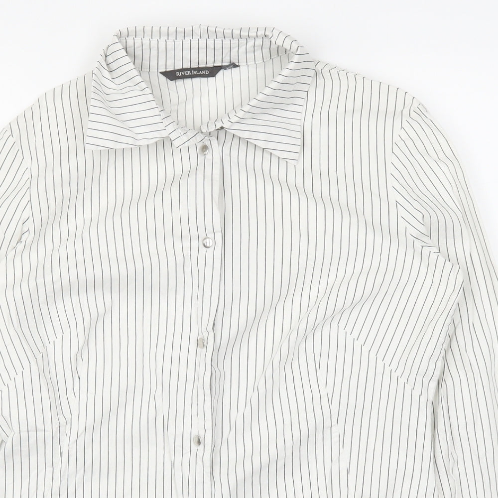 River Island Womens White Striped  Basic Button-Up Size 12