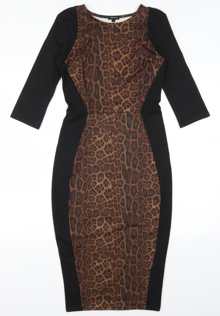 River Island Womens Black Animal Print  Pencil Dress  Size 8