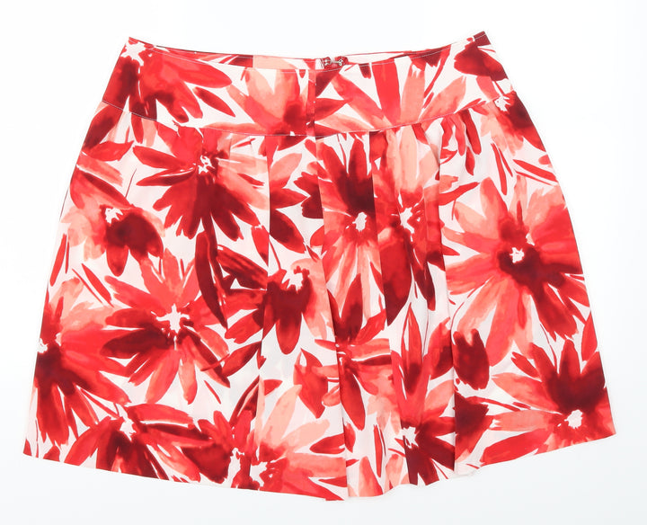 Preworn Womens Red Floral  A-Line Skirt Size 36 in