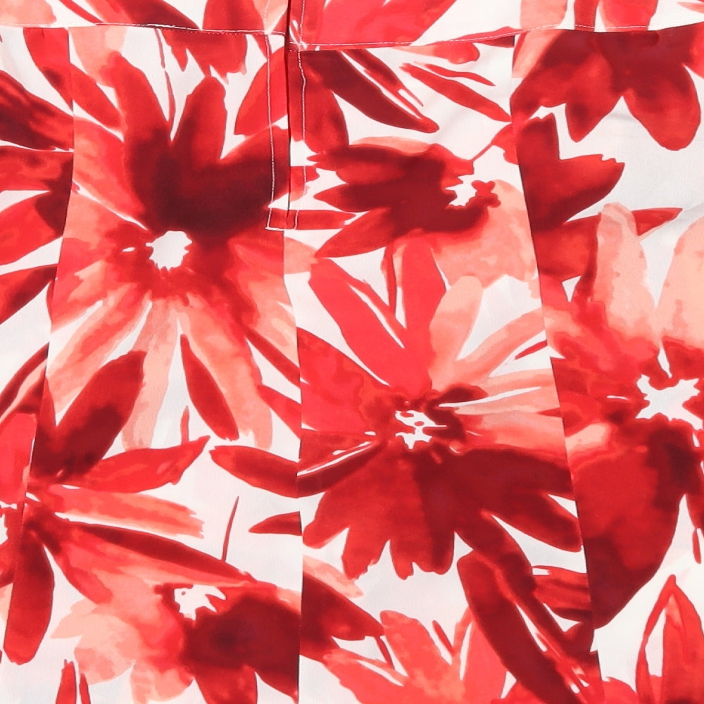 Preworn Womens Red Floral  A-Line Skirt Size 36 in
