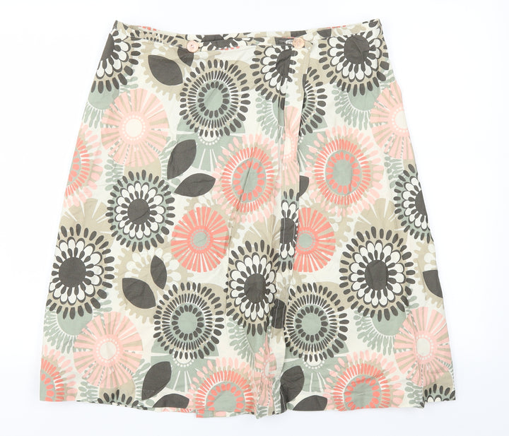 Preworn Womens Beige Floral A-Line Skirt Size 32 in