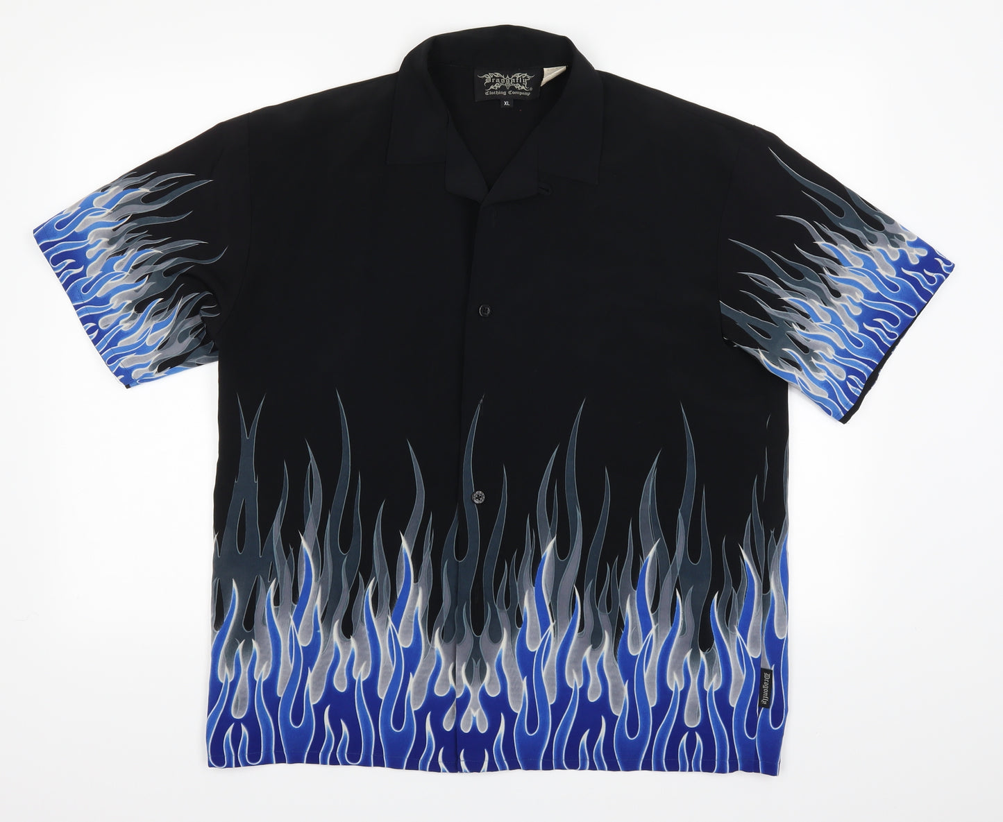 dragonfly clothing Mens Black    Button-Up Size XL  - flames