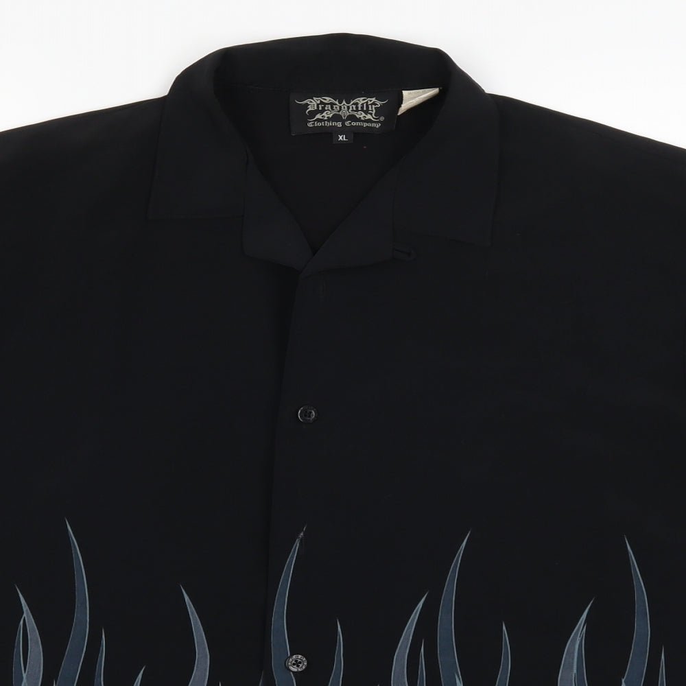 dragonfly clothing Mens Black    Button-Up Size XL  - flames