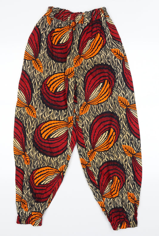 Front view of Preworn women’s orange geometric cropped trousers, size UK 24, in, 24-inch leg