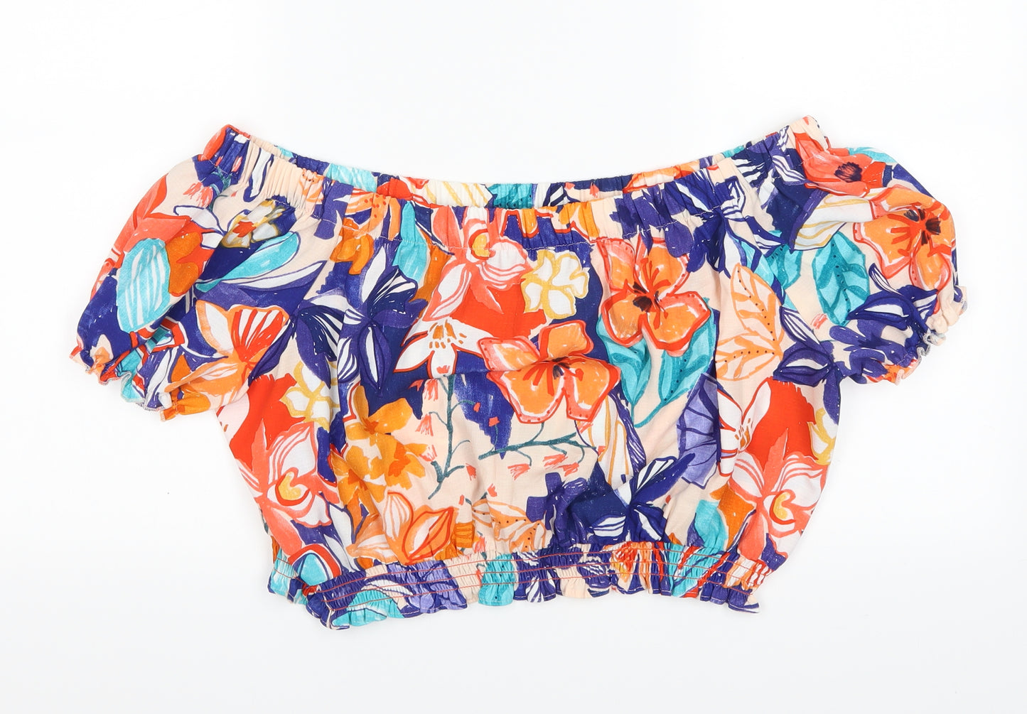 George Womens Blue Floral  Cropped Blouse Size 16