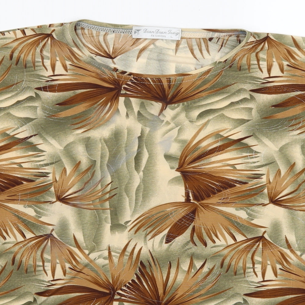 dian dian  Womens Brown Floral  Basic T-Shirt Size L
