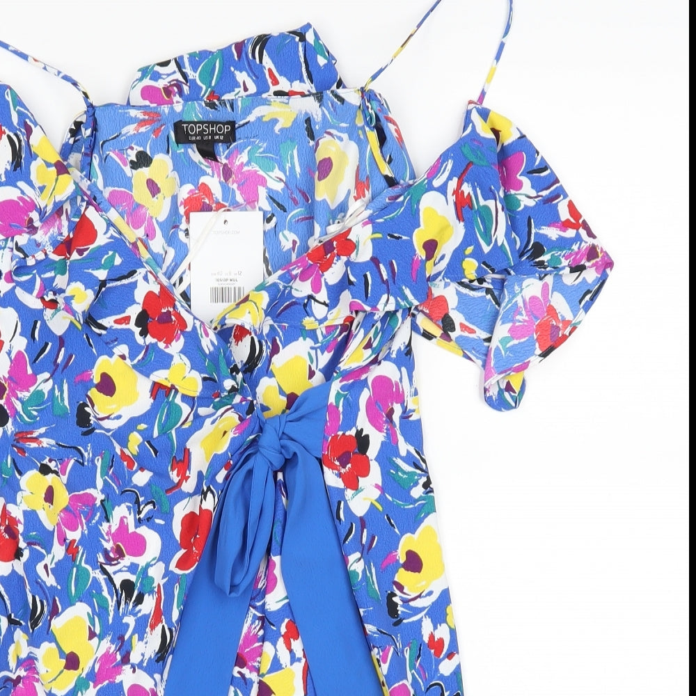 Topshop Womens Blue Floral  A-Line  Size 12
