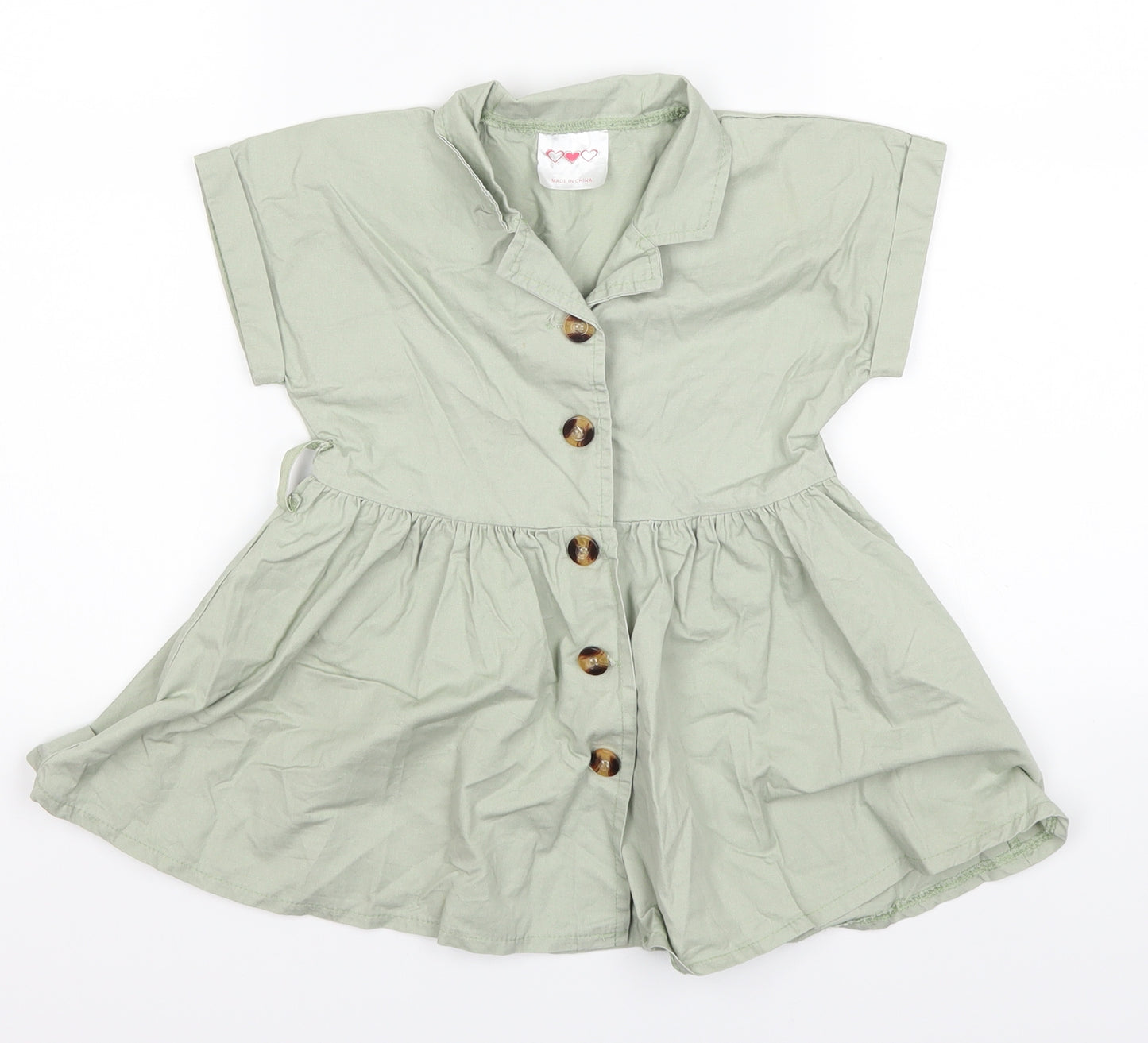 Preworn Girls Green   Shirt Dress  Size 5-6 Years