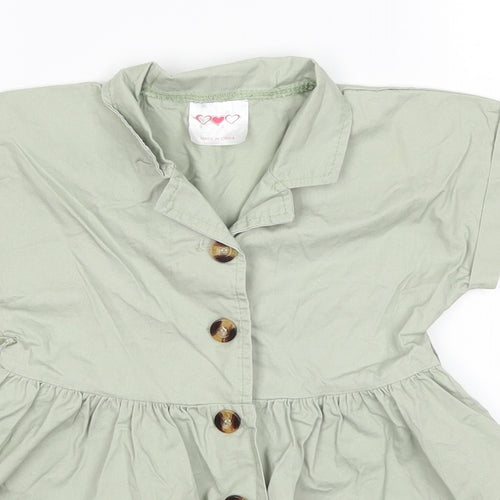 Preworn Girls Green   Shirt Dress  Size 5-6 Years