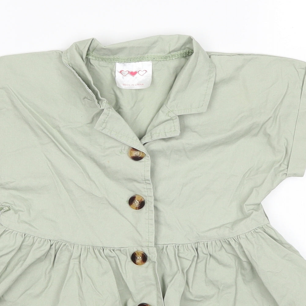 Preworn Girls Green   Shirt Dress  Size 5-6 Years