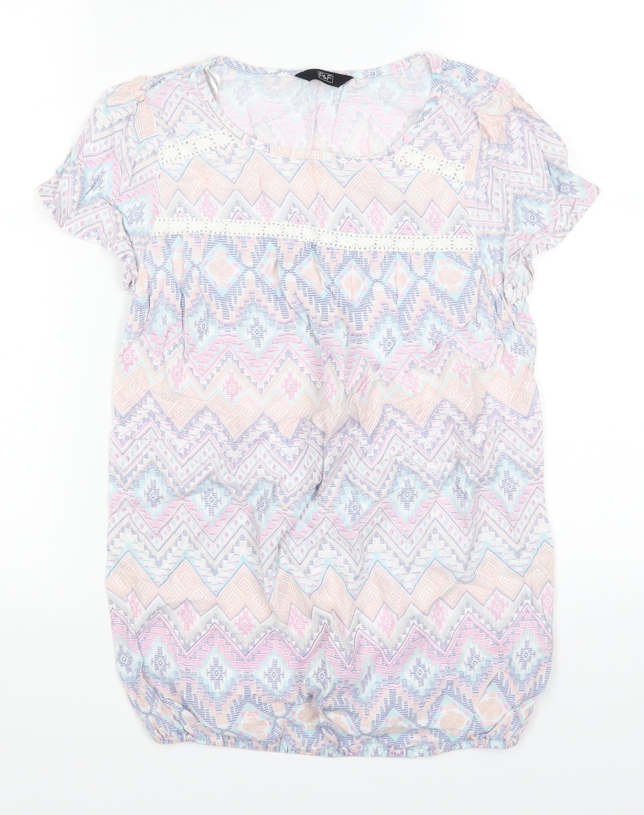 F&F Womens Blue Geometric  Basic T-Shirt Size 6
