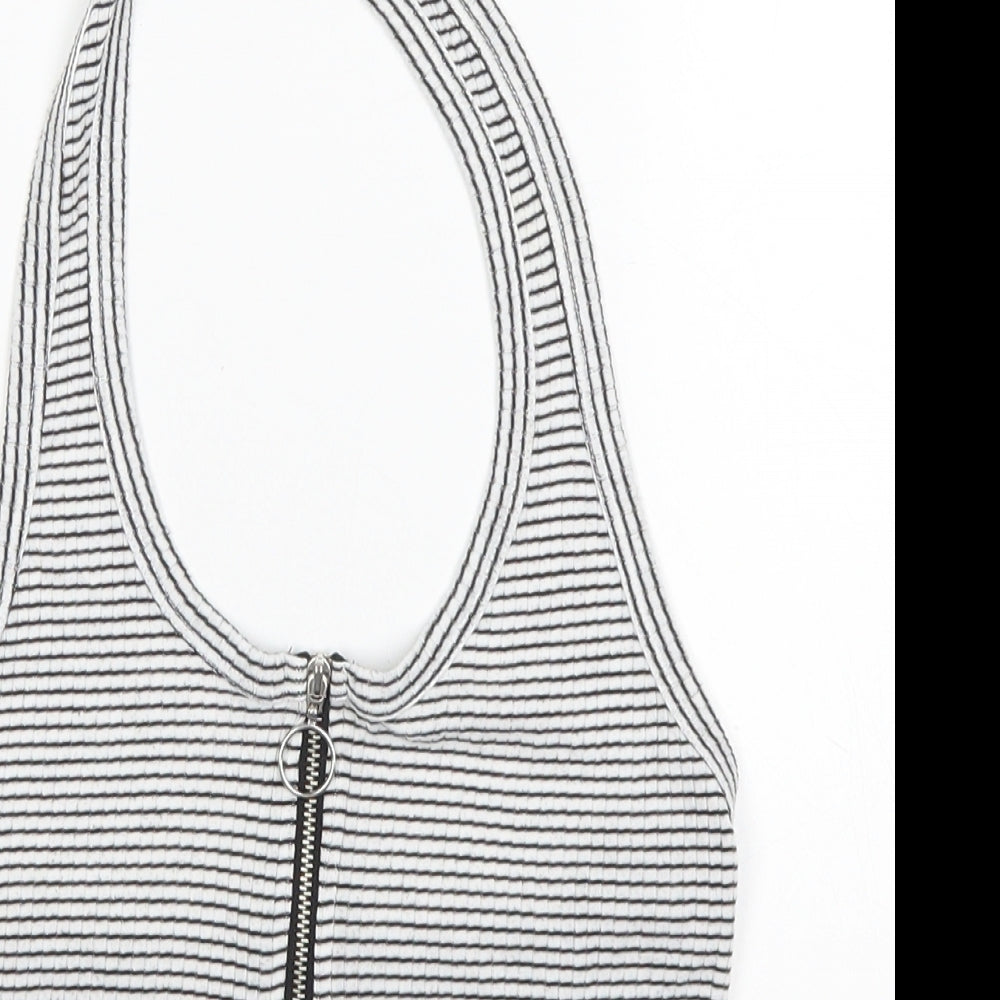 New Look Womens White Striped  Cropped Tank Size 8