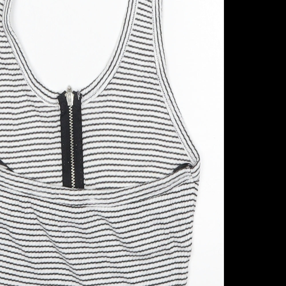 New Look Womens White Striped  Cropped Tank Size 8