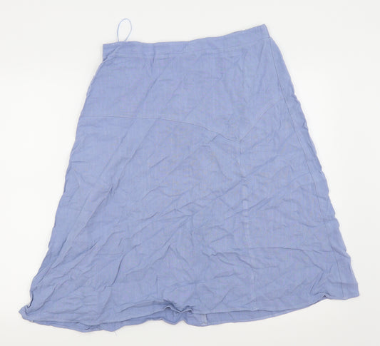 Front view of Bonmarché women’s blue flare skirt, size UK 14