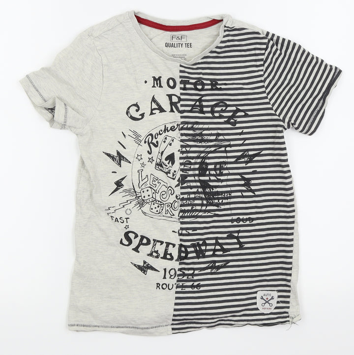 F&F Boys Grey Striped Basic T-Shirt Size 9-10 Years