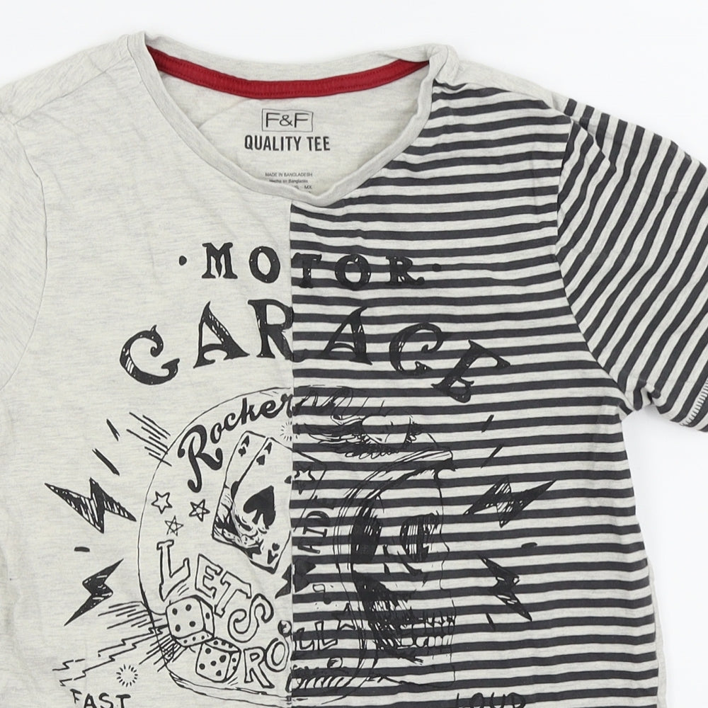 F&F Boys Grey Striped  Basic T-Shirt Size 9-10 Years