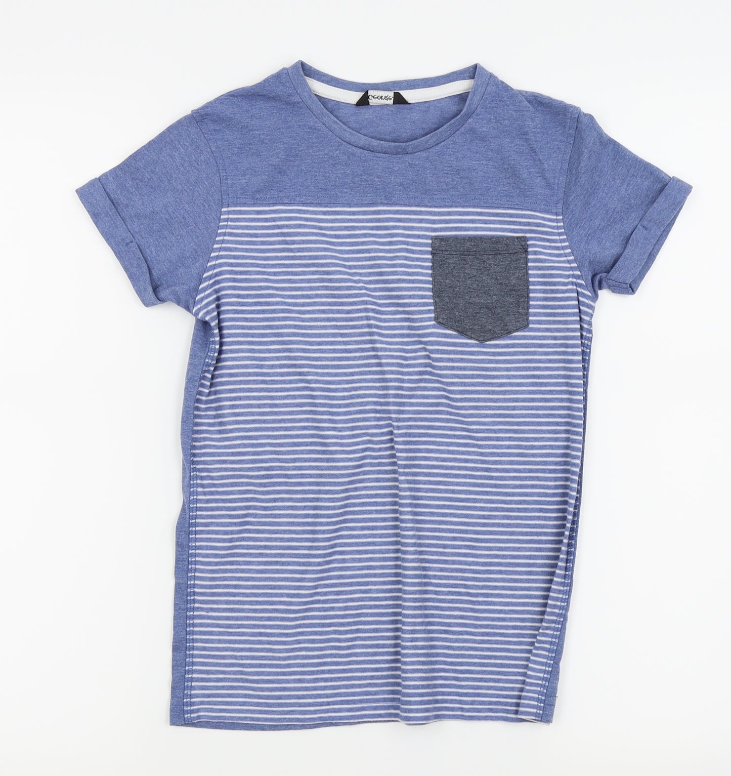 Asda George Boys Blue Striped  Basic Polo Size 9-10 Years