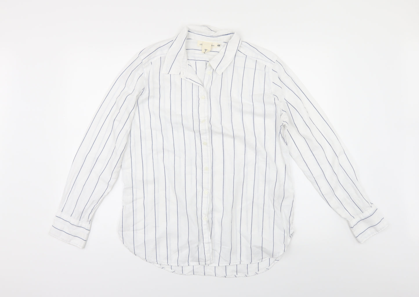 H&M Womens White Striped  Basic Button-Up Size 10