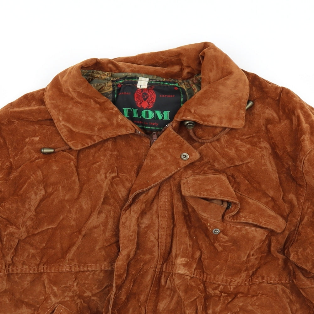 flom Mens Brown  Satin Bomber Jacket Jacket Size L  - Suede Effect