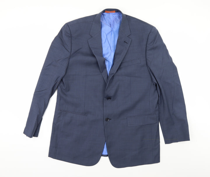 COMMUTER SUITS Mens Blue Herringbone Jacket Suit Size 44