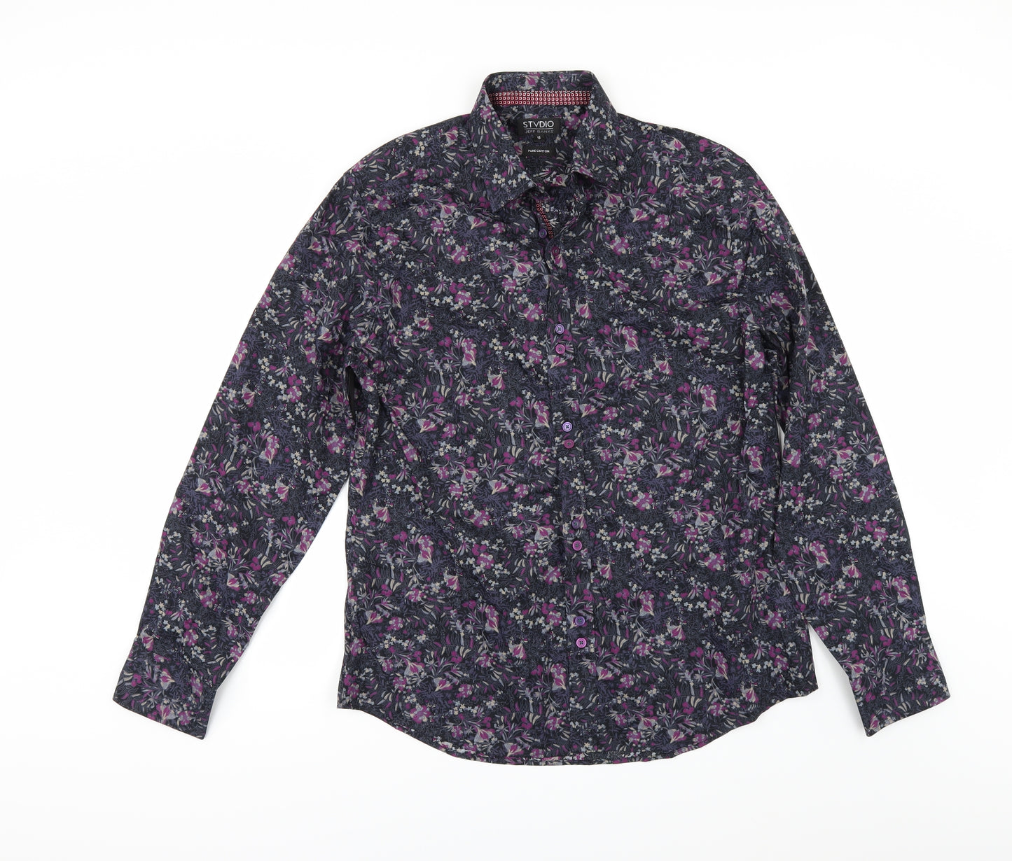 Jeff Banks Mens Blue Floral   Button-Up Size 16