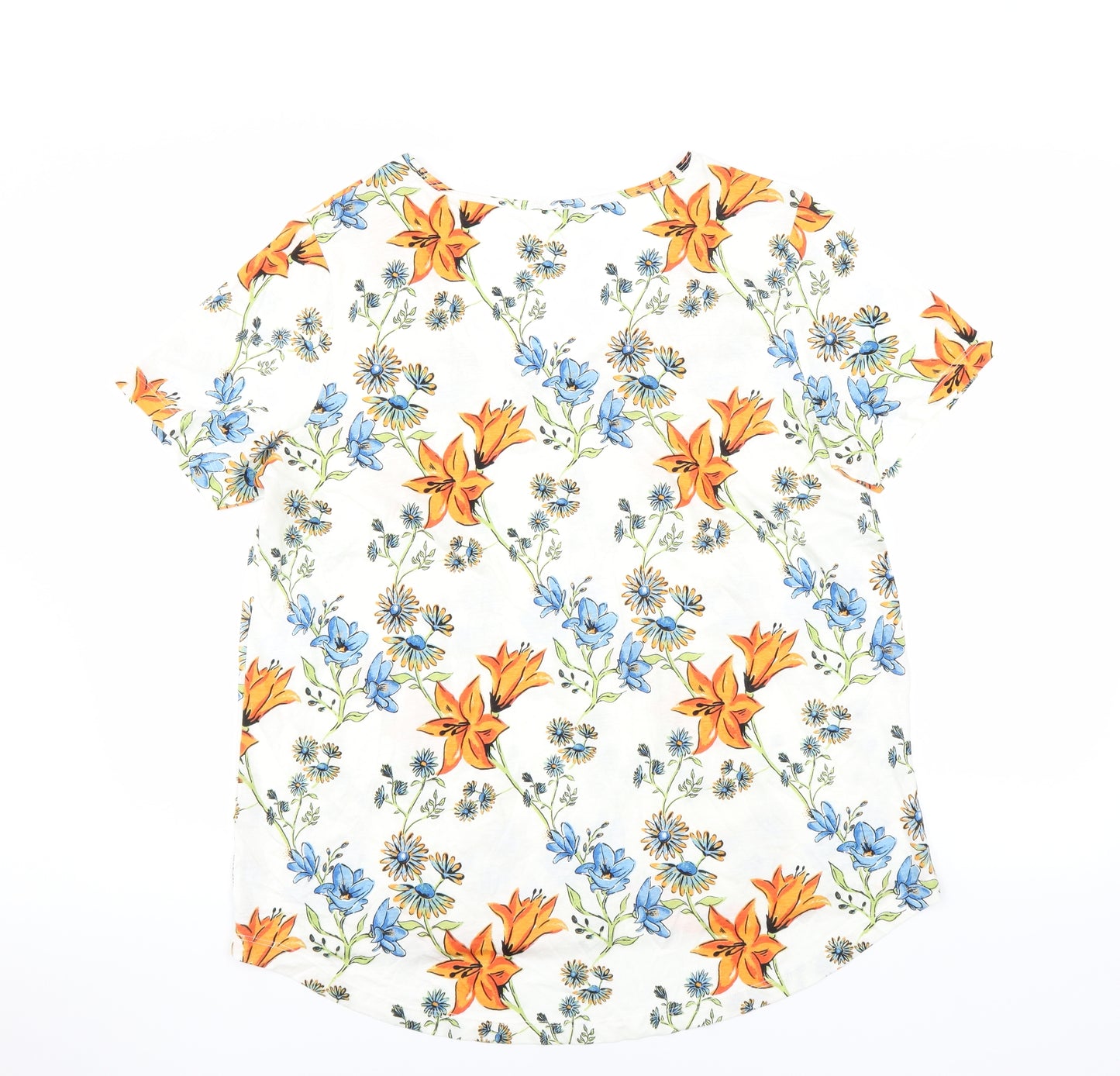 Nutmeg Womens White Floral  Basic T-Shirt Size 18