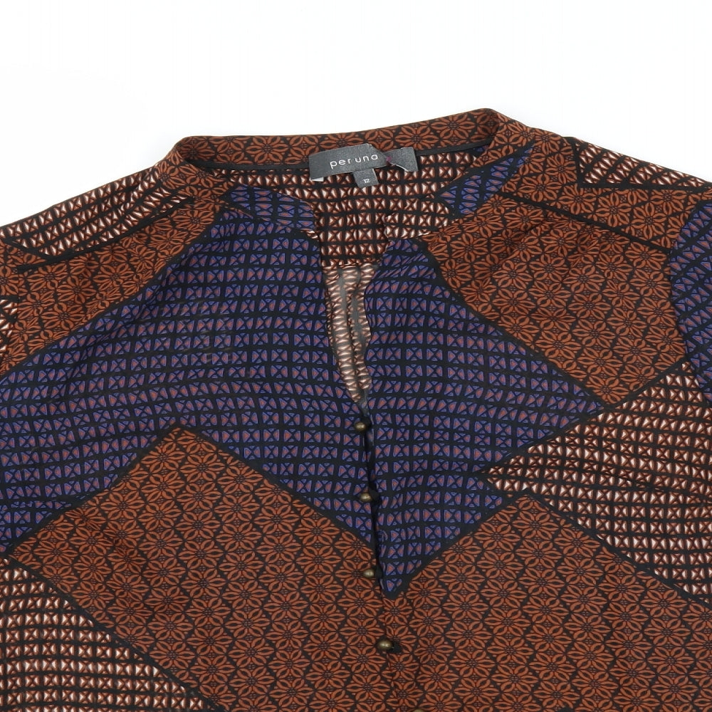 Marks and Spencer Womens Brown Geometric  Basic Blouse Size 12