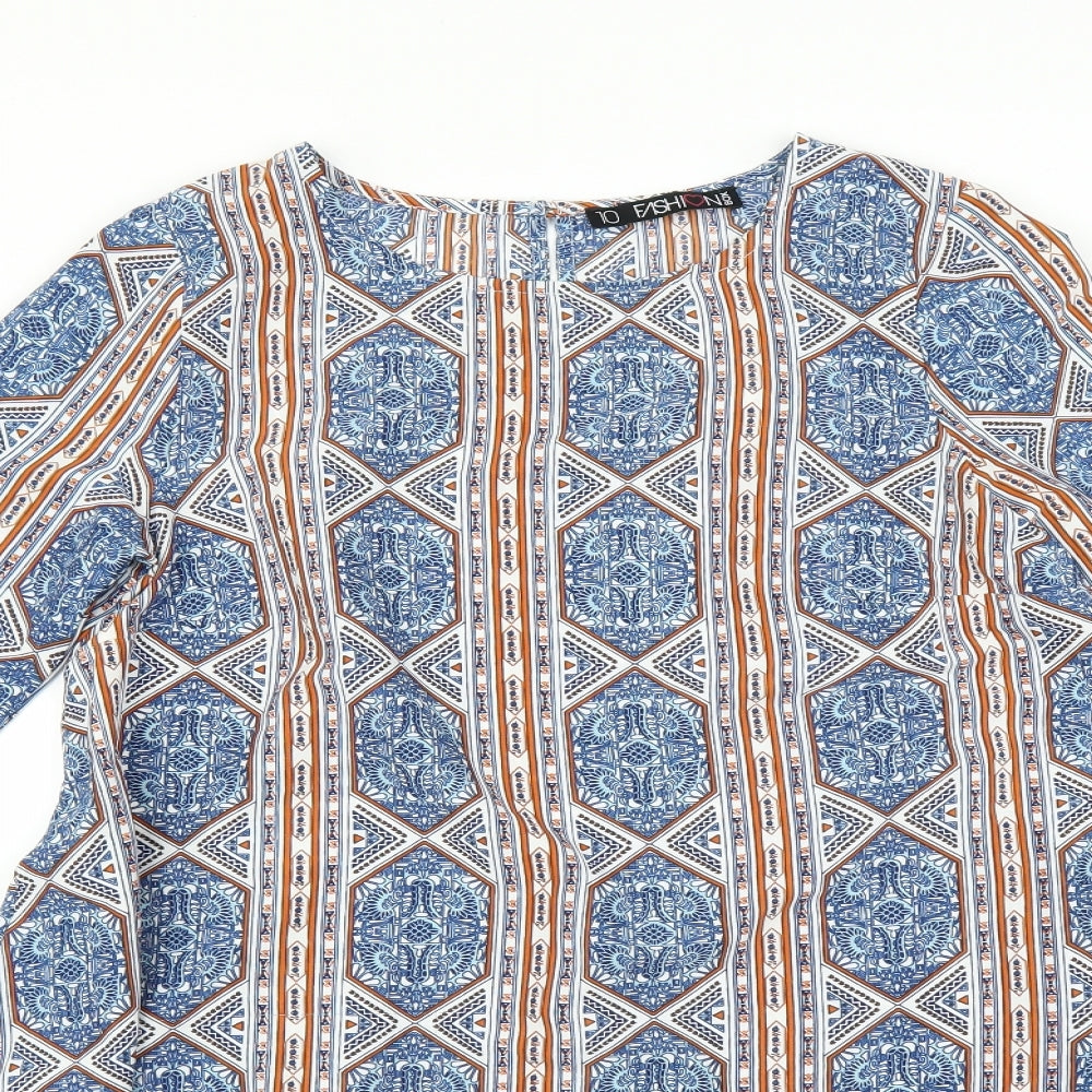 Fashion Womens Blue Geometric  A-Line  Size 10