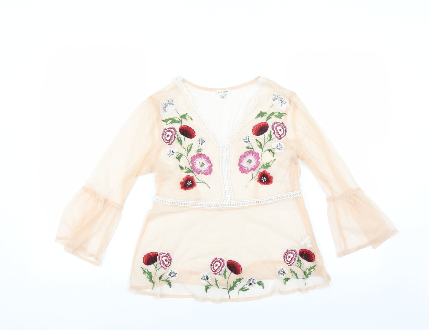 River Island Womens Pink   Basic Blouse Size 10  - Floral embroidery