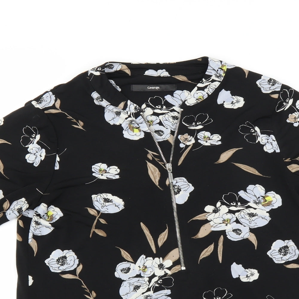 George Womens Black Floral  Basic Blouse Size 8
