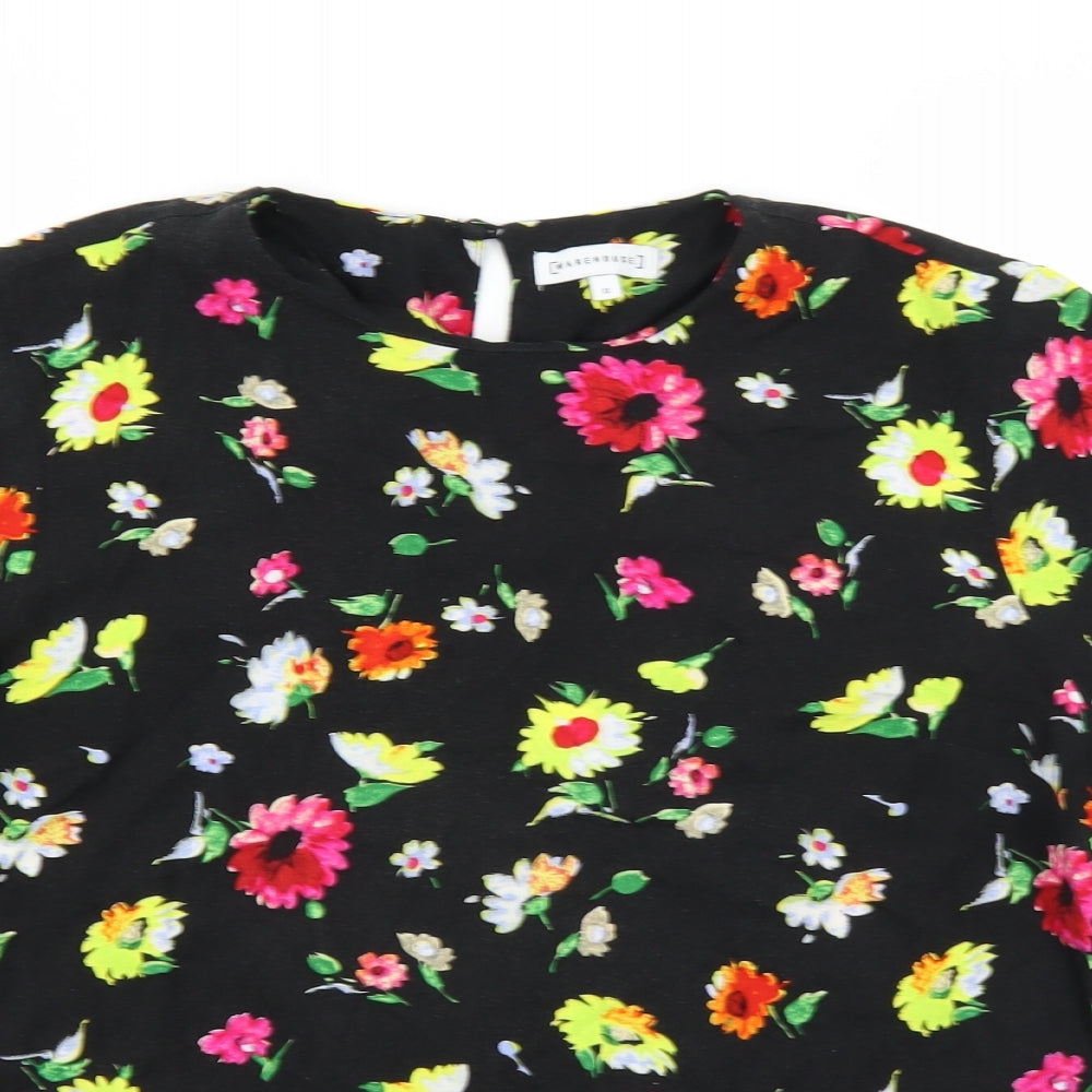 Warehouse Womens Black Floral  Basic Blouse Size 12
