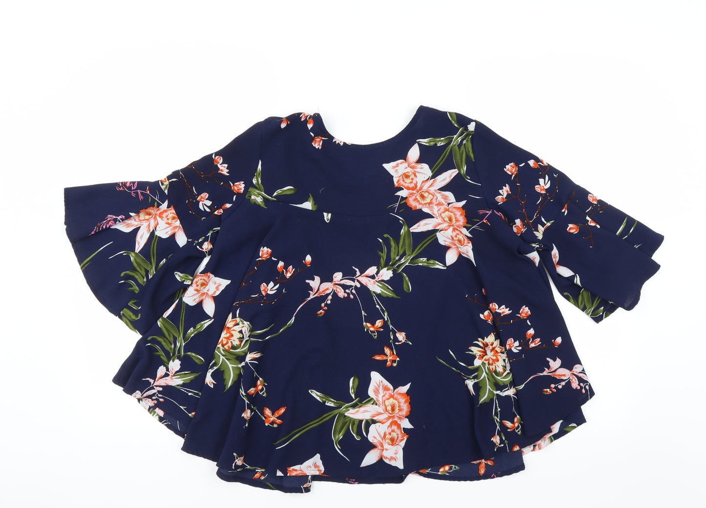 Preworn Womens Blue Floral  Basic Blouse