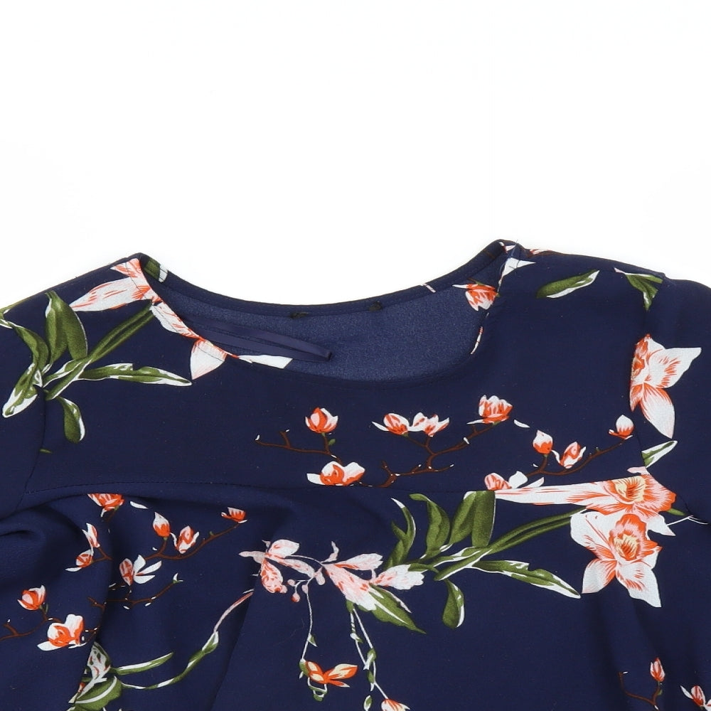 Preworn Womens Blue Floral  Basic Blouse