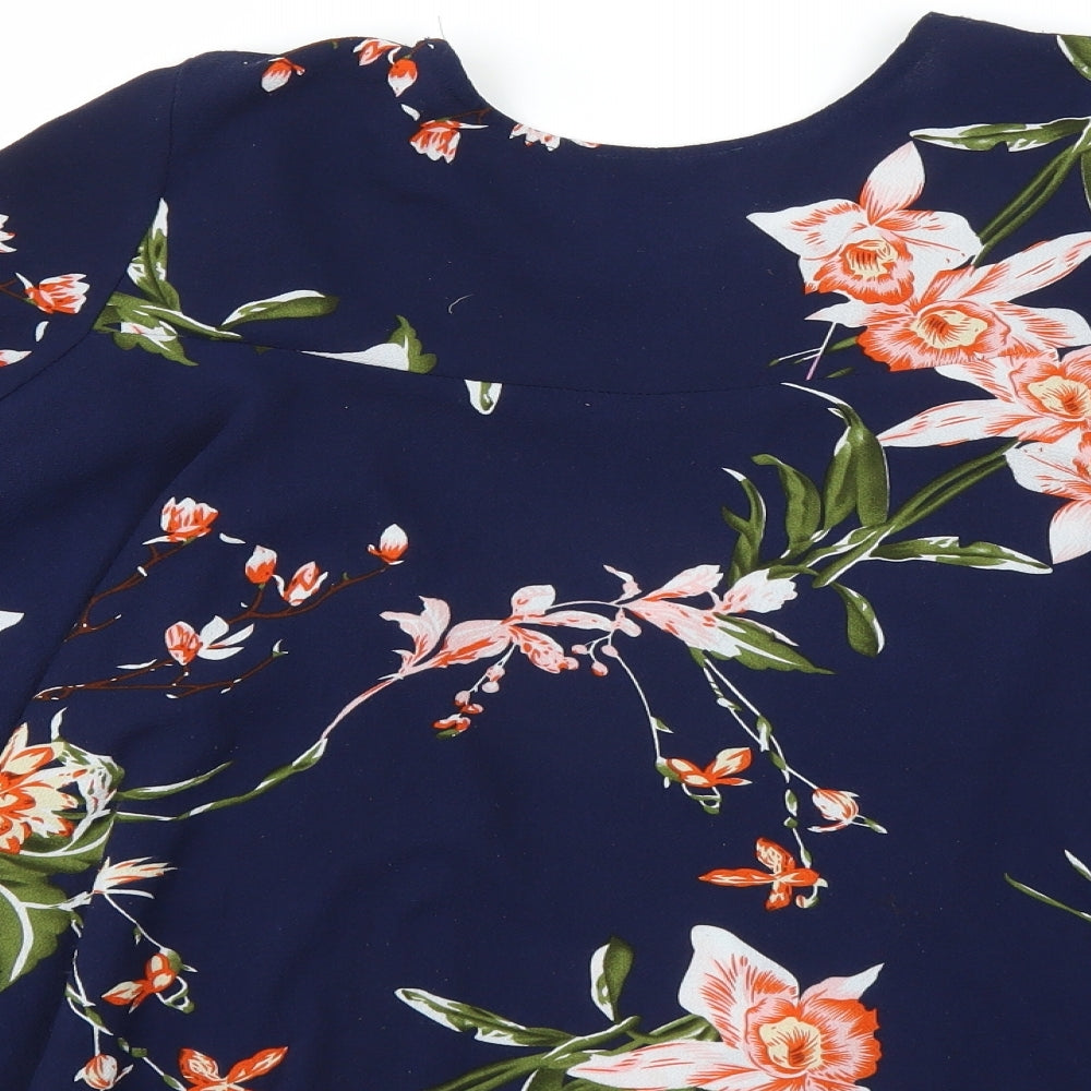 Preworn Womens Blue Floral  Basic Blouse