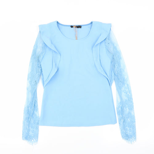 In Vogue Womens Blue   Basic Blouse Size S  - lace sleeves