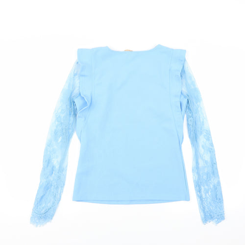 In Vogue Womens Blue   Basic Blouse Size S  - lace sleeves