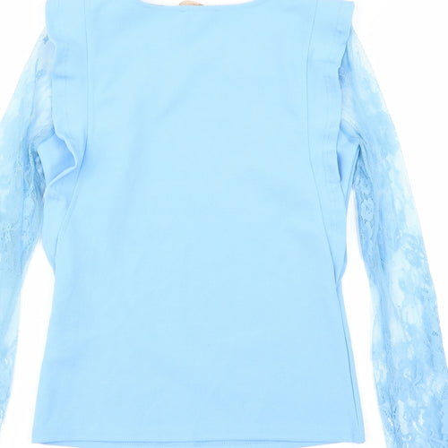 In Vogue Womens Blue   Basic Blouse Size S  - lace sleeves