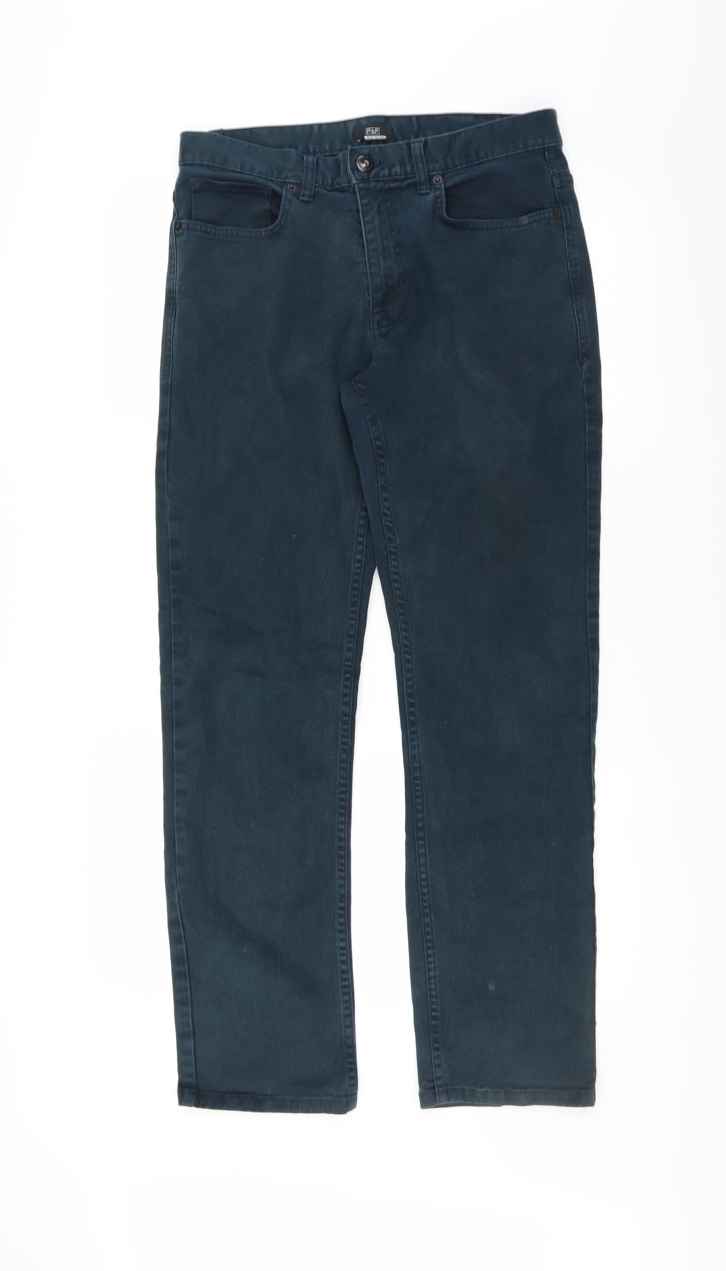 F&F Mens Blue  Denim Straight Jeans Size 32 in L32 in