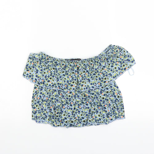Topshop Womens Blue Floral  Basic Blouse Size 6  - Crop