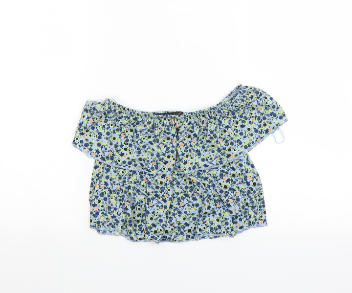 Topshop Womens Blue Floral Basic Blouse Size 6 - Crop