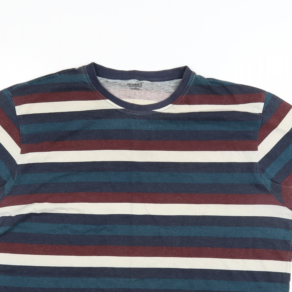 DUNNES Mens Blue Striped   T-Shirt Size L