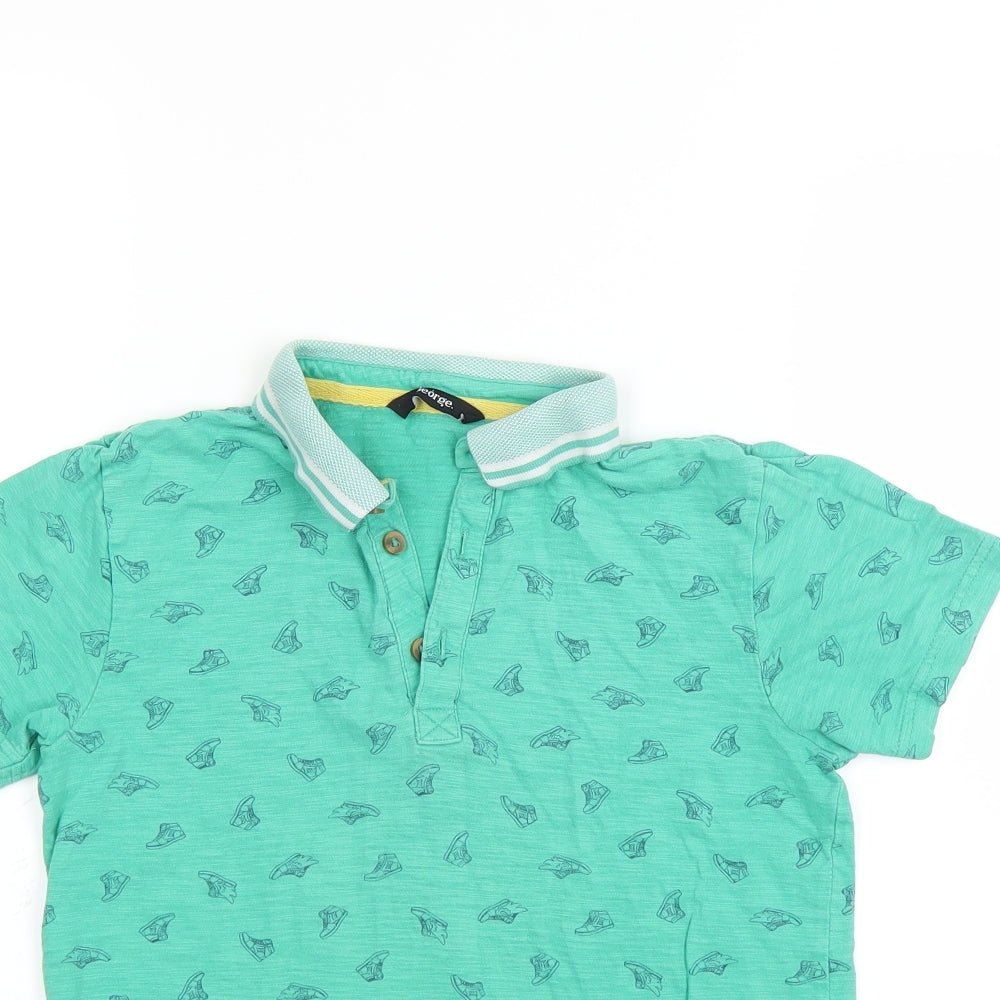 George Boys Green   Basic Polo Size 9-10 Years  - trainer print