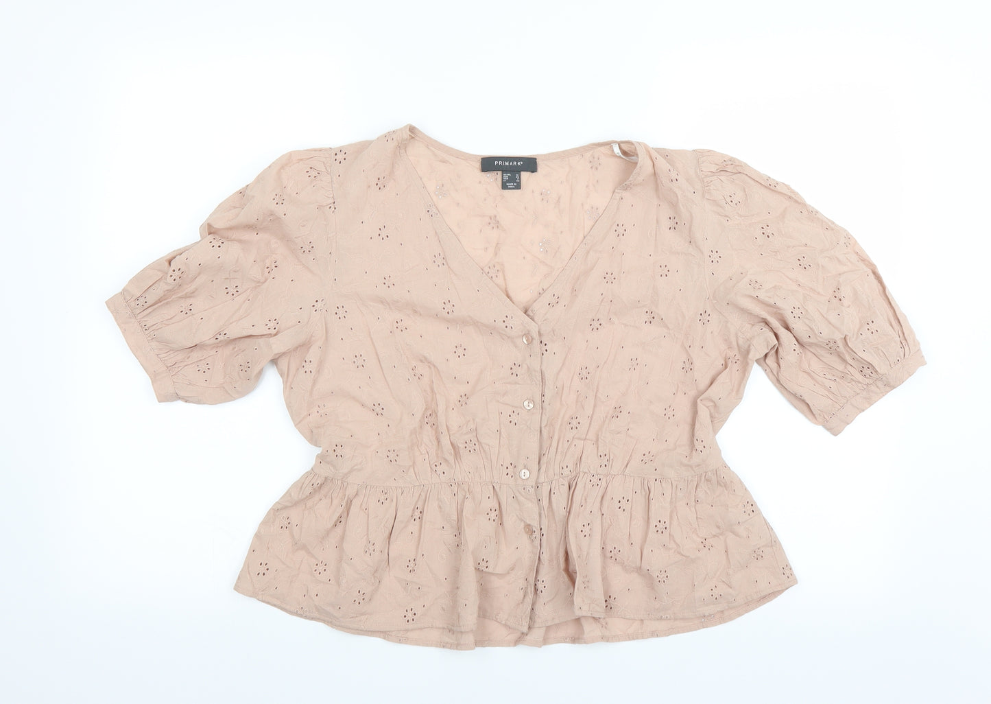 Primark Womens Beige Floral  Basic Blouse Size 12  - Broderie Anglaise