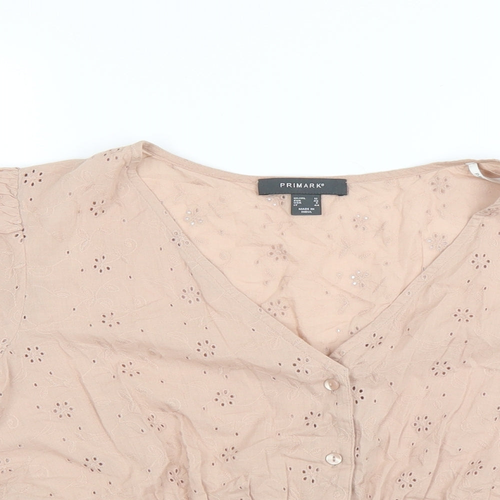 Primark Womens Beige Floral  Basic Blouse Size 12  - Broderie Anglaise