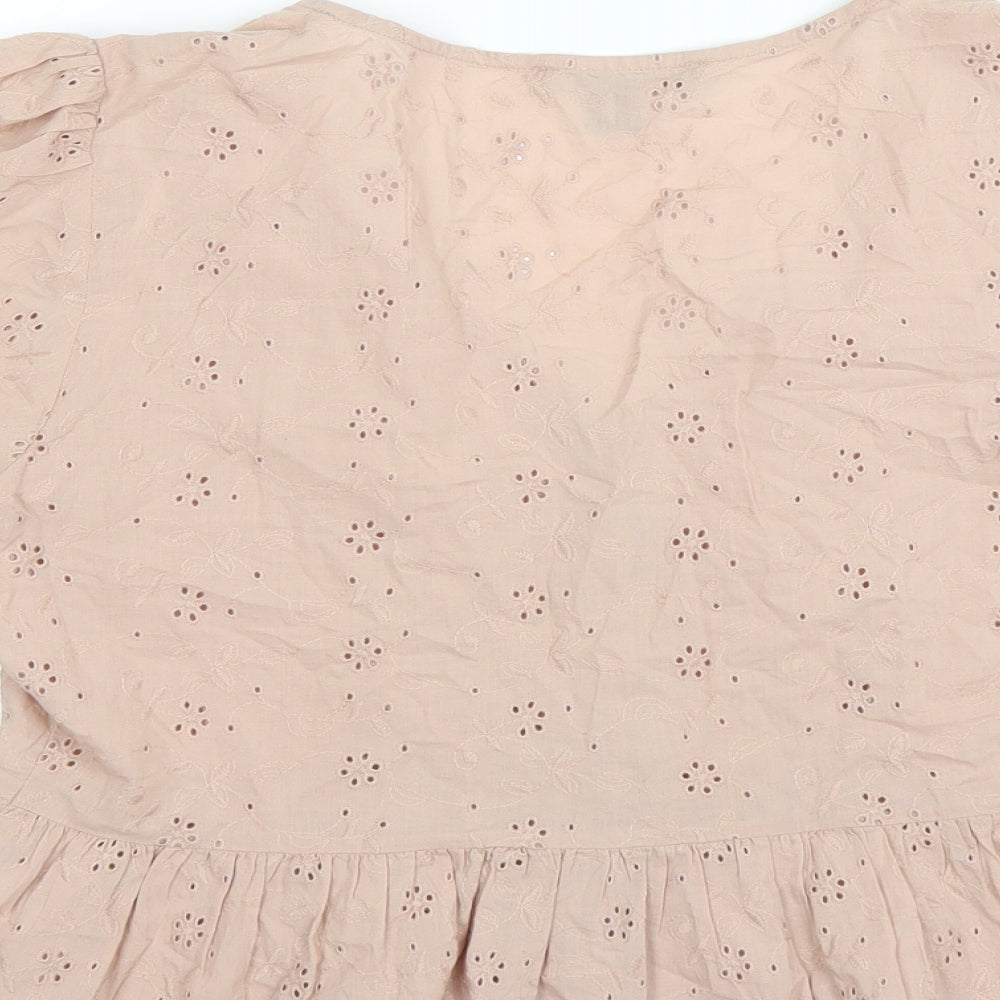 Primark Womens Beige Floral  Basic Blouse Size 12  - Broderie Anglaise