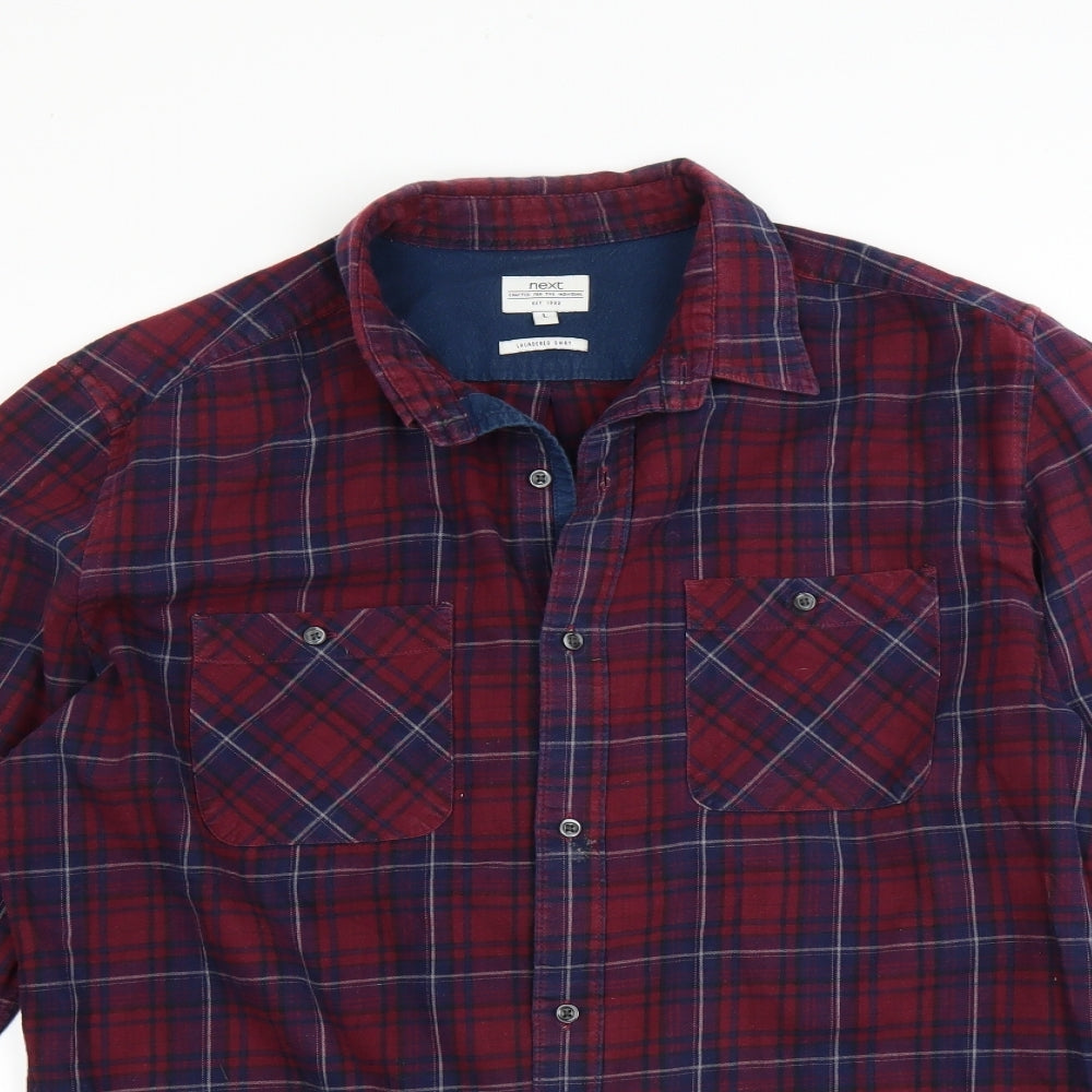NEXT Mens Red Plaid   Button-Up Size L