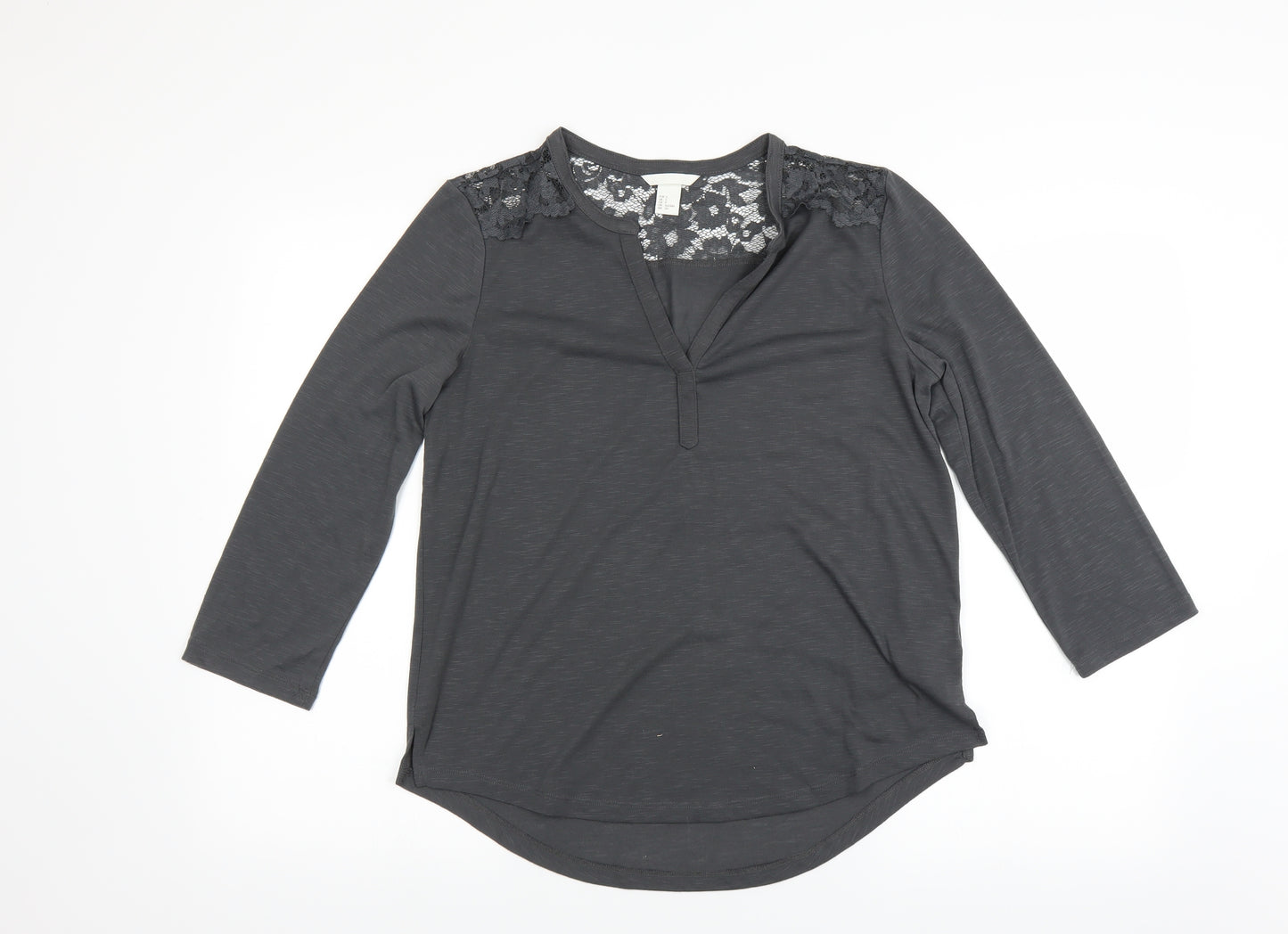 H&M Womens Grey   Basic T-Shirt Size S  - Lace neckline