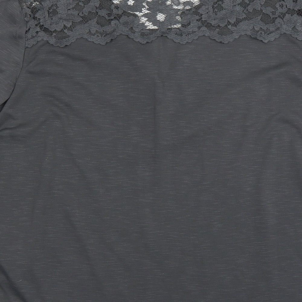H&M Womens Grey   Basic T-Shirt Size S  - Lace neckline