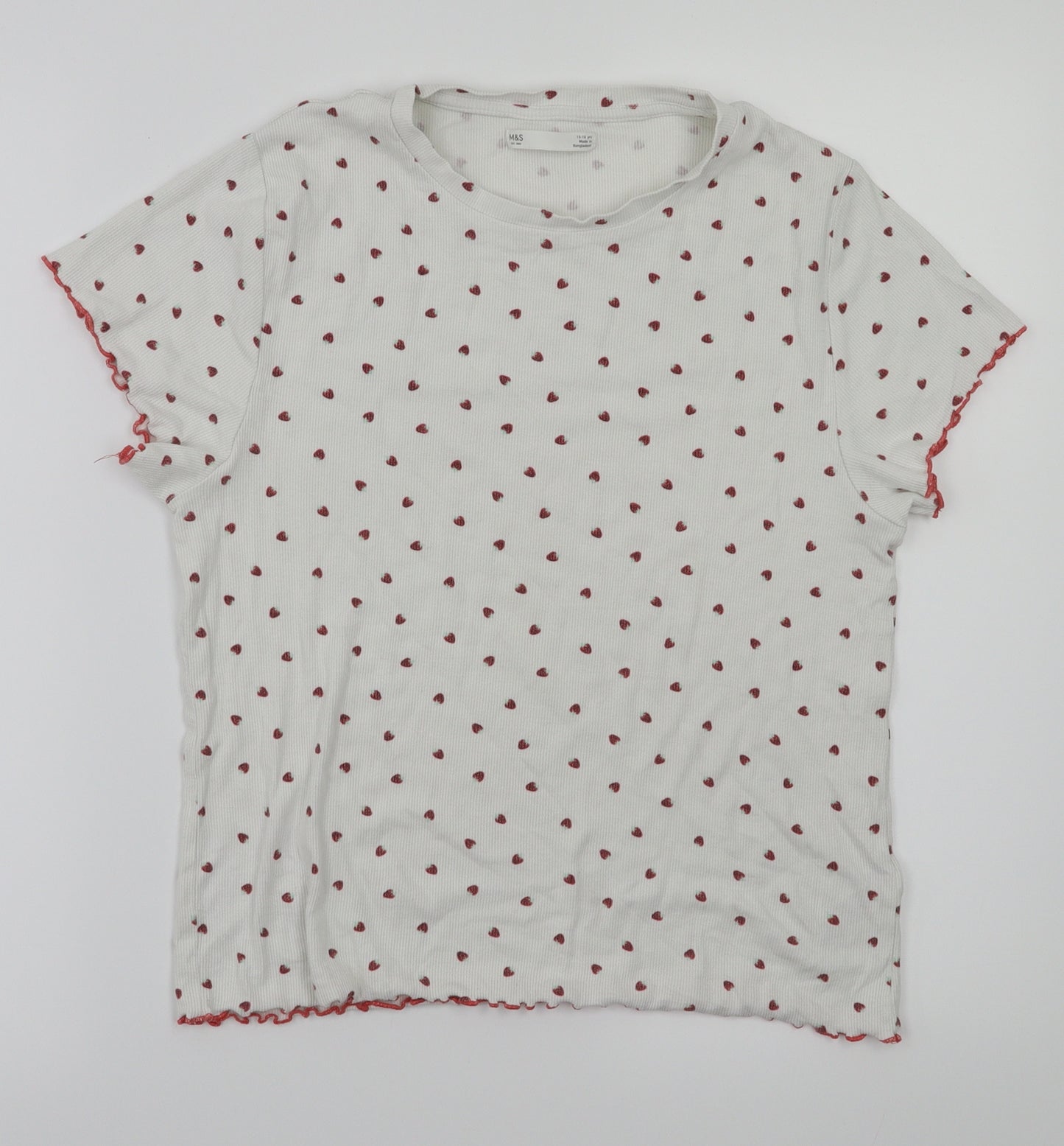 m&s Girls White Houndstooth  Basic T-Shirt Size 15-16 Years